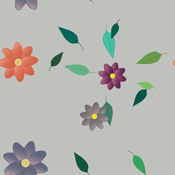 Design Sammansättning Med Enkla Blommor Och Gröna Blad Vektor Illustration — Stock vektor