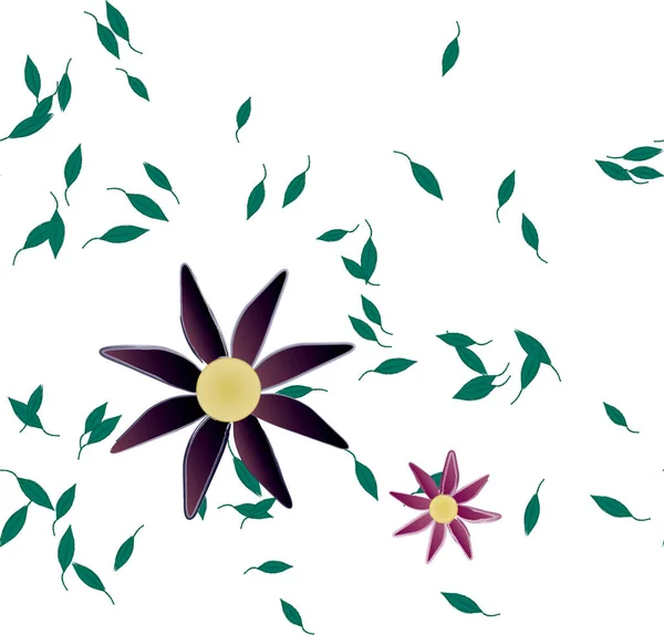 Composition Design Avec Fleurs Simples Feuilles Vertes Illustration Vectorielle — Image vectorielle