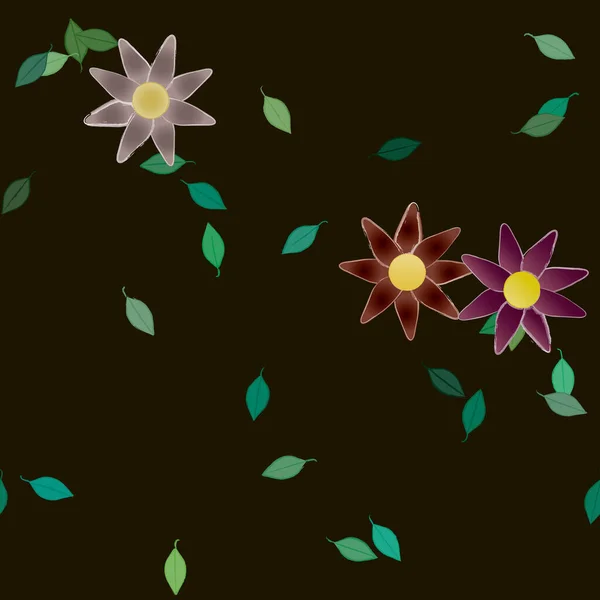 Illustration Vectorielle Pétales Fleurs Été Avec Feuilles Fond Botanique — Image vectorielle