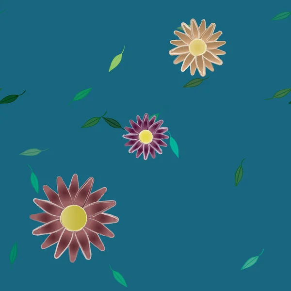 Illustration Vectorielle Pétales Fleurs Été Avec Feuilles Fond Botanique — Image vectorielle