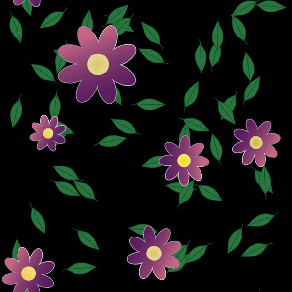 Composição Design Com Flores Simples Folhas Verdes Ilustração Vetorial —  Vetores de Stock