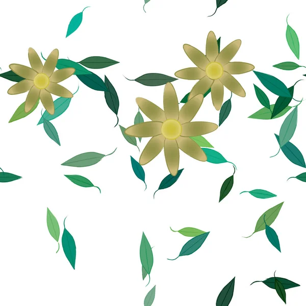 Illustration Vectorielle Pétales Fleurs Été Avec Feuilles Fond Botanique — Image vectorielle