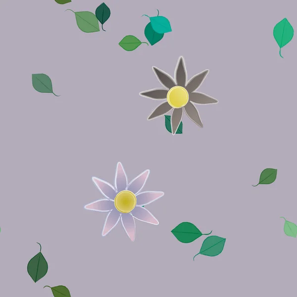 Composition Design Avec Fleurs Simples Feuilles Vertes Illustration Vectorielle — Image vectorielle