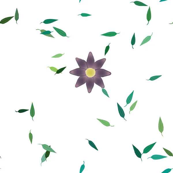 Designkomposition Mit Einfachen Blüten Und Grünen Blättern Vektorillustration — Stockvektor