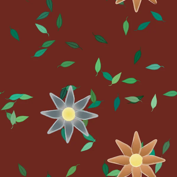 Composition Design Avec Fleurs Simples Feuilles Vertes Illustration Vectorielle — Image vectorielle