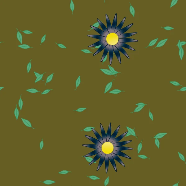 Composición Diseño Con Flores Simples Hojas Verdes Ilustración Vectorial — Archivo Imágenes Vectoriales