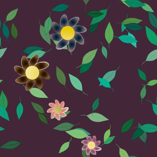 Composición Diseño Con Flores Simples Hojas Verdes Ilustración Vectorial — Vector de stock