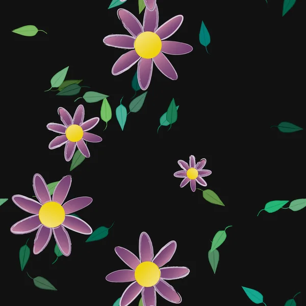 Vector Ilustración Flores Verano Pétalos Con Hojas Fondo Botánico — Vector de stock