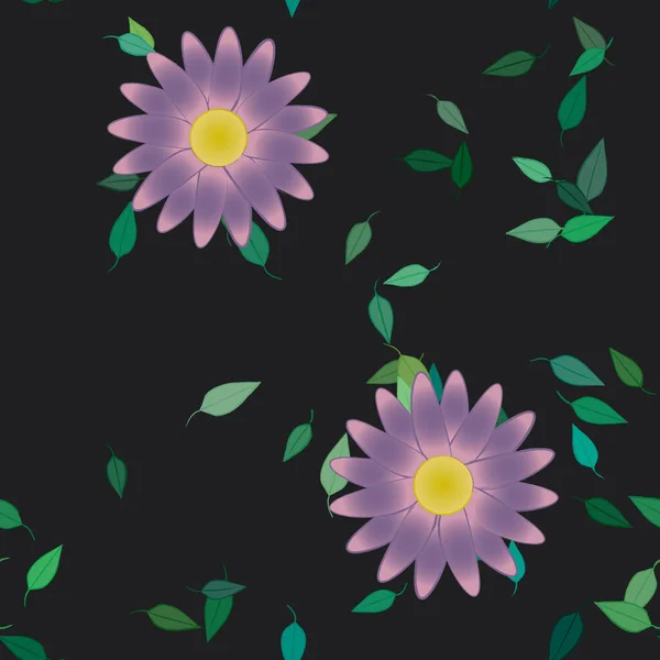 Composición Diseño Con Flores Simples Hojas Verdes Ilustración Vectorial — Archivo Imágenes Vectoriales