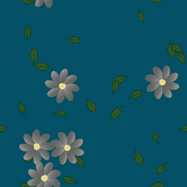 Composição Design Com Flores Simples Folhas Verdes Ilustração Vetorial — Vetor de Stock