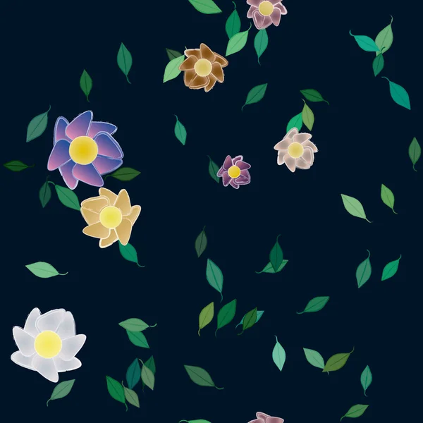 Vector Ilustración Flores Verano Pétalos Con Hojas Fondo Botánico — Vector de stock