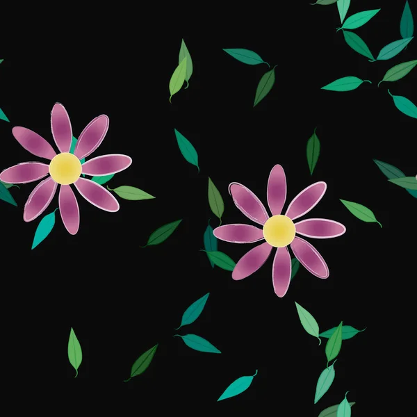 Composición Diseño Con Flores Simples Hojas Verdes Ilustración Vectorial — Vector de stock