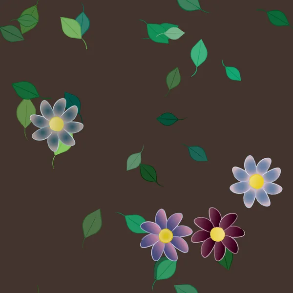 Composition Design Avec Fleurs Simples Feuilles Vertes Illustration Vectorielle — Image vectorielle