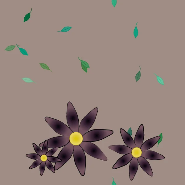 Composición Diseño Con Flores Simples Hojas Verdes Ilustración Vectorial — Archivo Imágenes Vectoriales