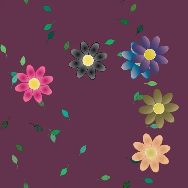 Vector Ilustración Flores Verano Pétalos Con Hojas Fondo Botánico — Vector de stock