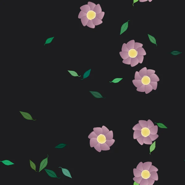 Composição Design Com Flores Simples Folhas Verdes Ilustração Vetorial — Vetor de Stock