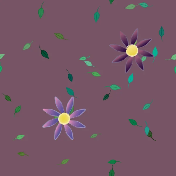 Composición Diseño Con Flores Simples Hojas Verdes Ilustración Vectorial — Archivo Imágenes Vectoriales