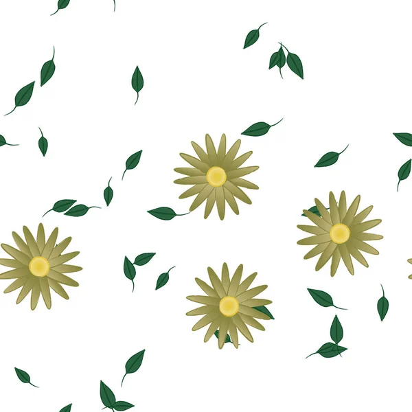 Design Sammansättning Med Enkla Blommor Och Gröna Blad Vektor Illustration — Stock vektor