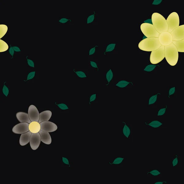 Composição Design Com Flores Simples Folhas Verdes Ilustração Vetorial — Vetor de Stock