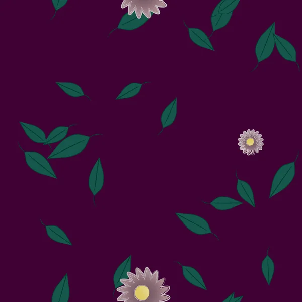 Composición Diseño Con Flores Simples Hojas Verdes Ilustración Vectorial — Archivo Imágenes Vectoriales