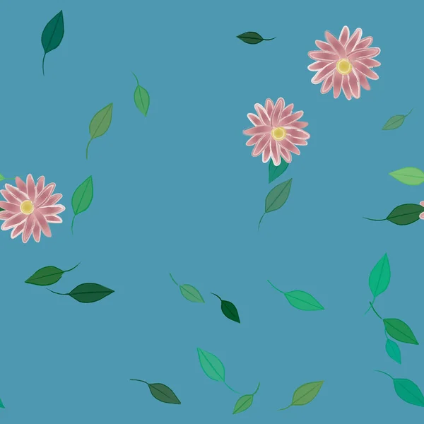 Composição Design Com Flores Simples Folhas Verdes Ilustração Vetorial — Vetor de Stock