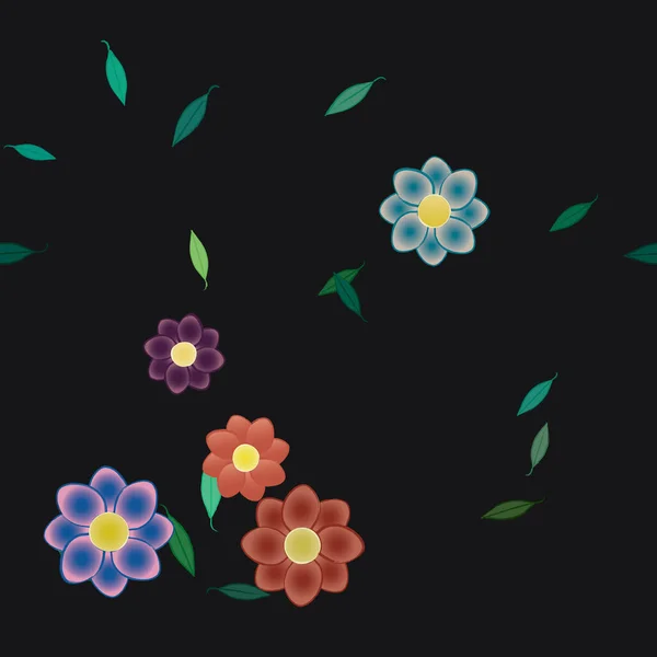 Composición Diseño Con Flores Simples Hojas Verdes Ilustración Vectorial — Vector de stock