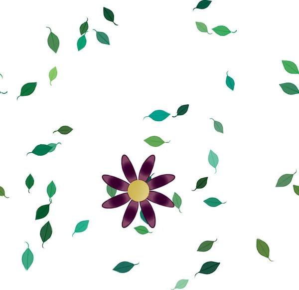 Composição Design Com Flores Simples Folhas Verdes Ilustração Vetorial — Vetor de Stock