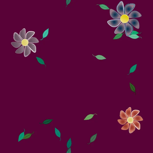 Composición Diseño Con Flores Simples Hojas Verdes Ilustración Vectorial — Vector de stock