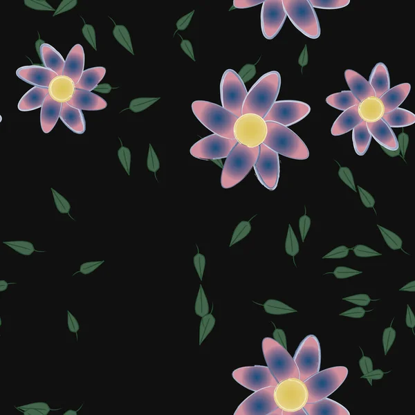 Composición Diseño Con Flores Simples Hojas Verdes Ilustración Vectorial — Vector de stock