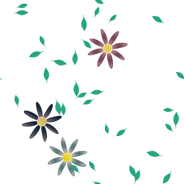 Composição Design Com Flores Simples Folhas Verdes Ilustração Vetorial — Vetor de Stock