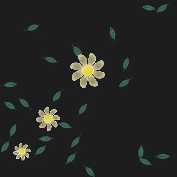 Illustration Vectorielle Pétales Fleurs Été Avec Feuilles Fond Botanique — Image vectorielle