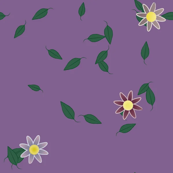 Vector Ilustración Flores Verano Pétalos Con Hojas Fondo Botánico — Vector de stock