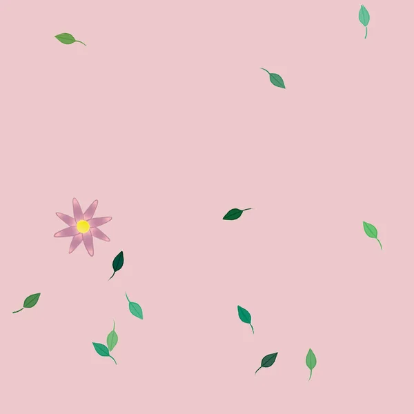 Design Sammansättning Med Enkla Blommor Och Gröna Blad Vektor Illustration — Stock vektor