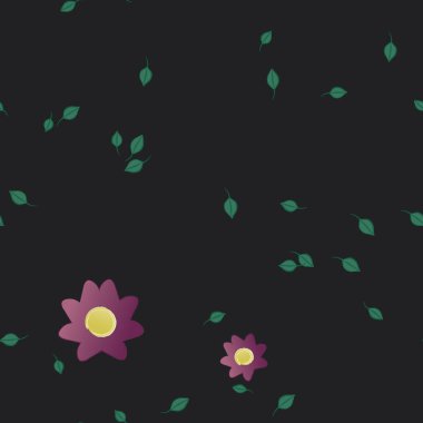 Basit çiçek ve yeşil yapraklı tasarım kompozisyonu, vektör illüstrasyonu