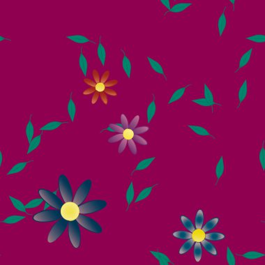 Basit çiçek ve yeşil yapraklı tasarım kompozisyonu, vektör illüstrasyonu