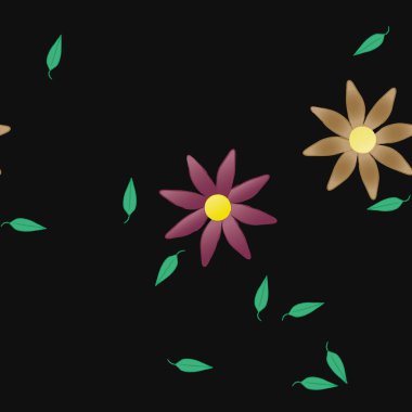 Basit çiçek ve yeşil yapraklı tasarım kompozisyonu, vektör illüstrasyonu