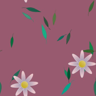 Basit çiçek ve yeşil yapraklı tasarım kompozisyonu, vektör illüstrasyonu