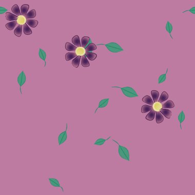 Basit çiçek ve yeşil yapraklı tasarım kompozisyonu, vektör illüstrasyonu