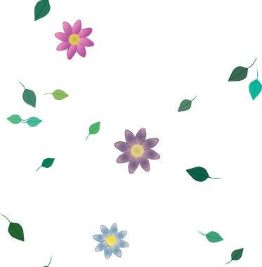 Basit çiçek ve yeşil yapraklı tasarım kompozisyonu, vektör illüstrasyonu