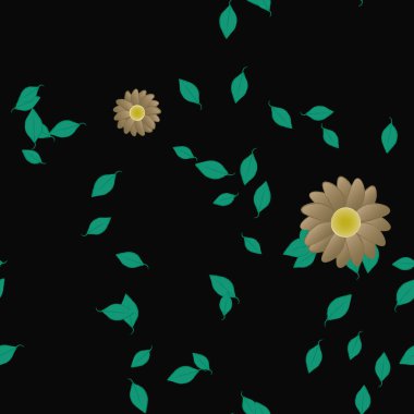 Basit çiçek ve yeşil yapraklı tasarım kompozisyonu, vektör illüstrasyonu