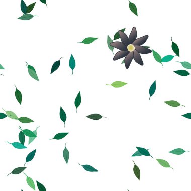 Basit çiçek ve yeşil yapraklı tasarım kompozisyonu, vektör illüstrasyonu