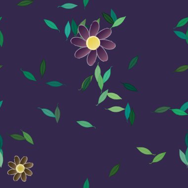 Basit çiçek ve yeşil yapraklı tasarım kompozisyonu, vektör illüstrasyonu