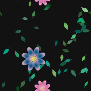 Basit çiçek ve yeşil yapraklı tasarım kompozisyonu, vektör illüstrasyonu