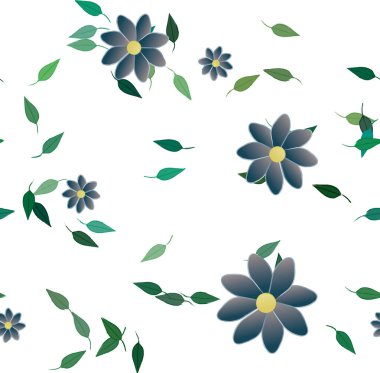 Basit çiçek ve yeşil yapraklı tasarım kompozisyonu, vektör illüstrasyonu