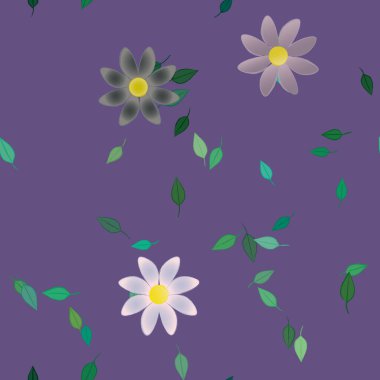 Basit çiçek ve yeşil yapraklı tasarım kompozisyonu, vektör illüstrasyonu