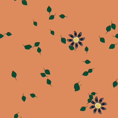 Basit çiçek ve yeşil yapraklı tasarım kompozisyonu, vektör illüstrasyonu