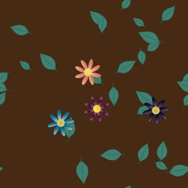 Basit çiçek ve yeşil yapraklı tasarım kompozisyonu, vektör illüstrasyonu