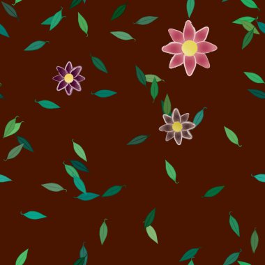 Basit çiçek ve yeşil yapraklı tasarım kompozisyonu, vektör illüstrasyonu