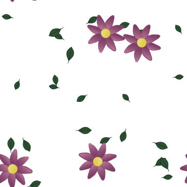 Basit çiçek ve yeşil yapraklı tasarım kompozisyonu, vektör illüstrasyonu