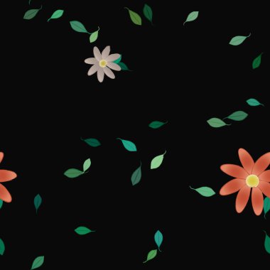 Basit çiçek ve yeşil yapraklı tasarım kompozisyonu, vektör illüstrasyonu